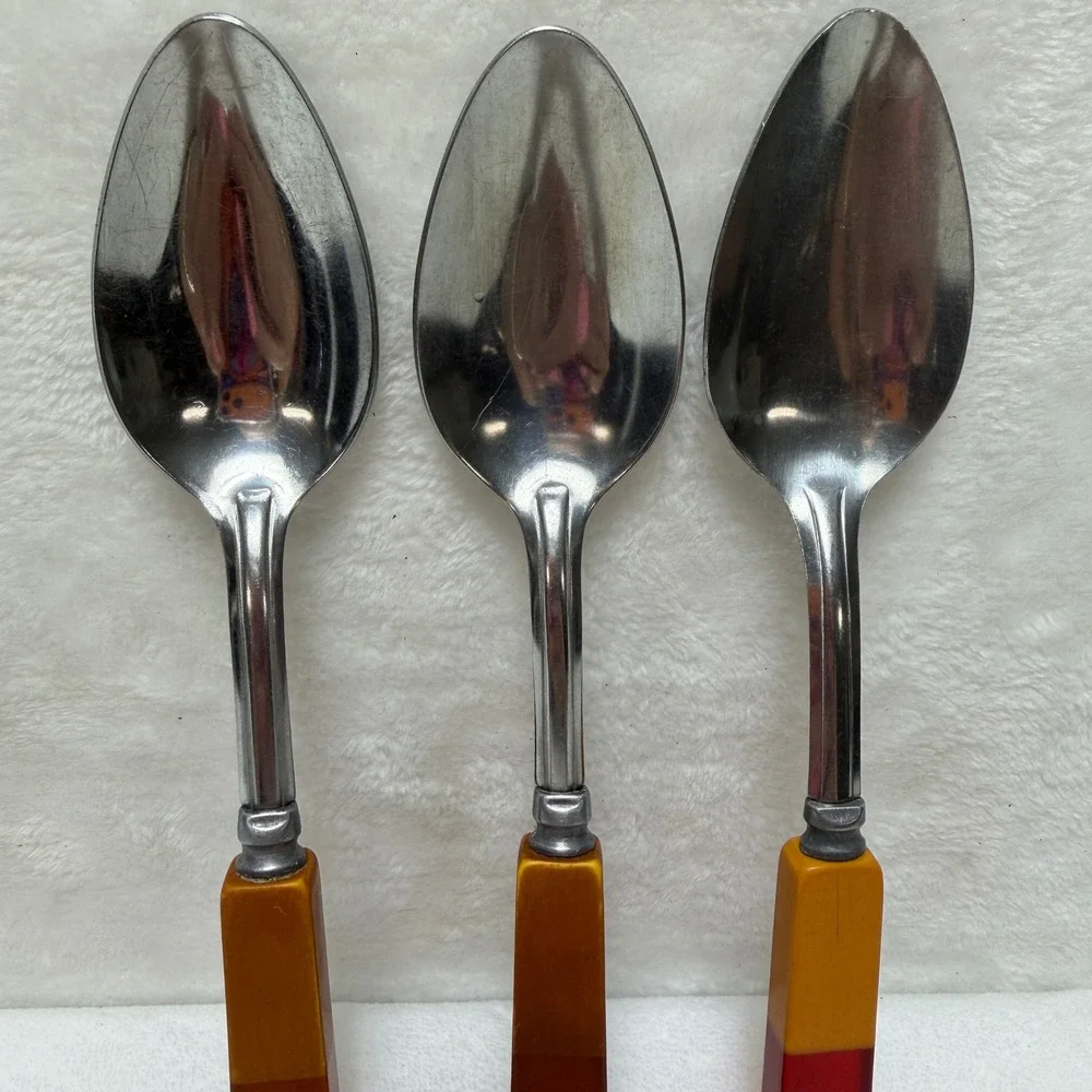 Vintage Mid Century Spoons Mixed Color Two Tone Bakelite Handles Set‎ 3